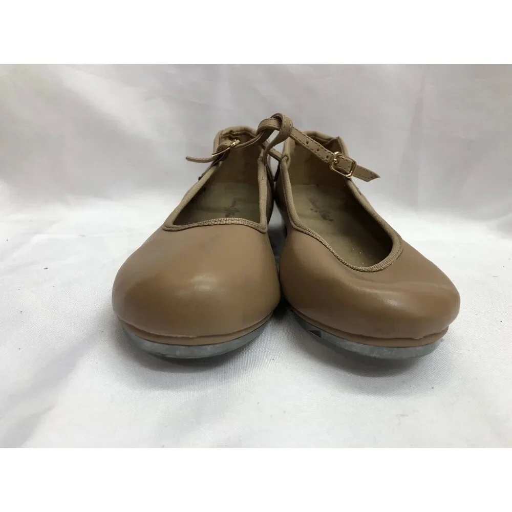 Pre-Owned Dance Tap Shoes DanzNMotion 752 Child 2.5M Tan Mary Jane Buckle